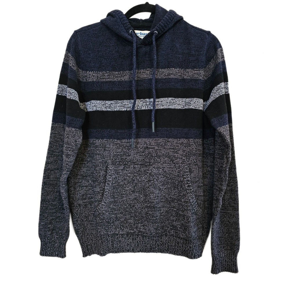 Vintage Urban Pipeline Men's Striped Knit Hoodie Sweater Casual Pullover